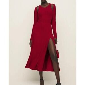 Reformation Lorelai Knit Cutout Dress Lipstick Red Womens Midi Longsleeve XS